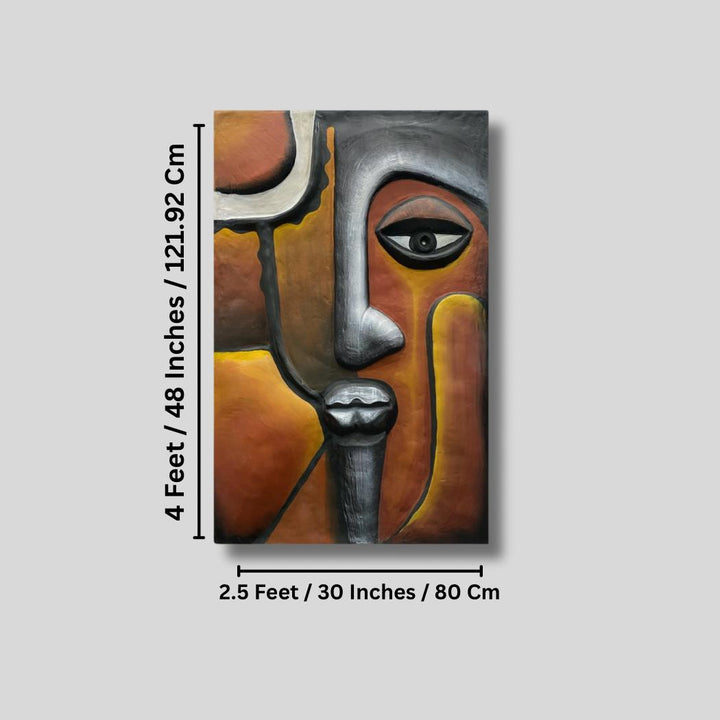 4X2.5 Feet Abstract Face Multicolor Relief Mural Wall Art