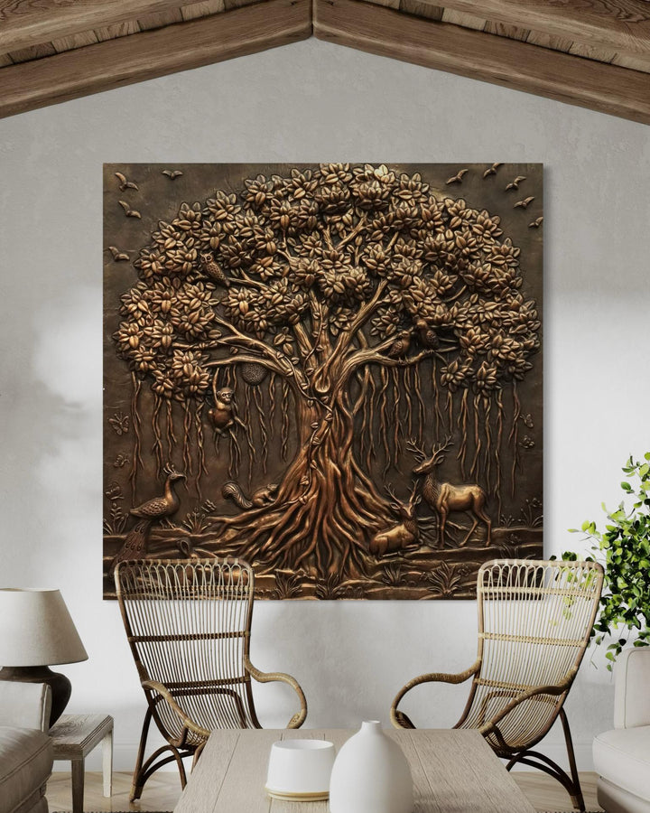 5X5 Feet Sacred Banyan Tree Nature 3D Relief Murals Wall Art