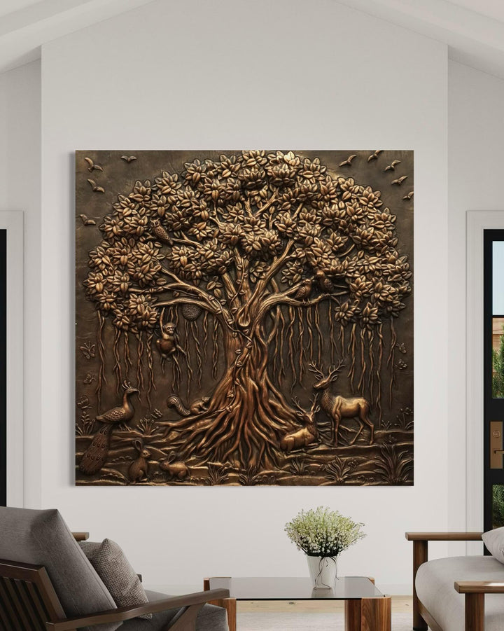 5X5 Feet Sacred Banyan Tree Nature 3D Relief Murals Wall Art