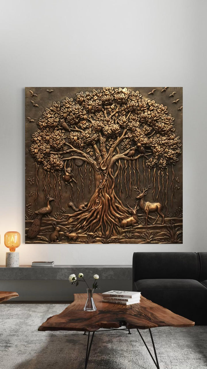 5X5 Feet Sacred Banyan Tree Nature 3D Relief Murals Wall Art