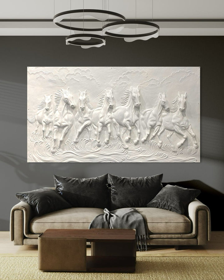 7X4 Feet Running Galloping Horses 3D Relief Mural Wall Art