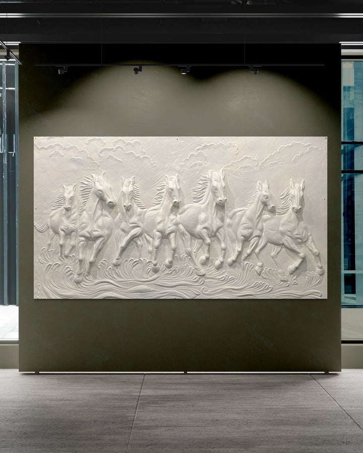 7X4 Feet Running Galloping Horses 3D Relief Mural Wall Art