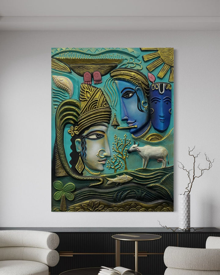 3x2 & 4x3 Feet Abstract Radha Krishna 3D Relief Mural Wall Art