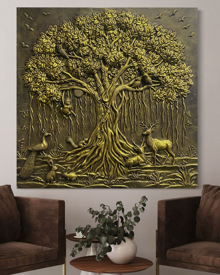 5X5 Feet Sacred Banyan Tree Nature 3D Relief Murals Wall Art