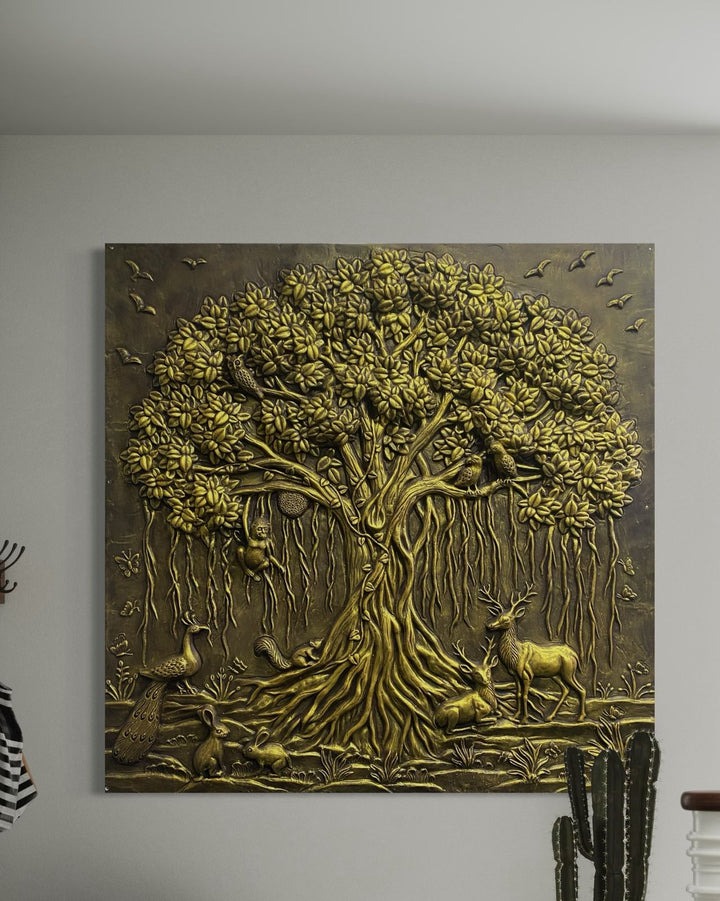 5X5 Feet Sacred Banyan Tree Nature 3D Relief Murals Wall Art