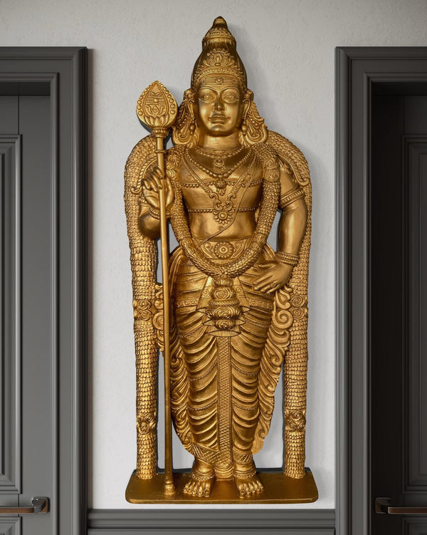 5X2 Feet Lord Murugan (Kartikeya) 3D Relief Mural Wall Art | Ready-to-Hang