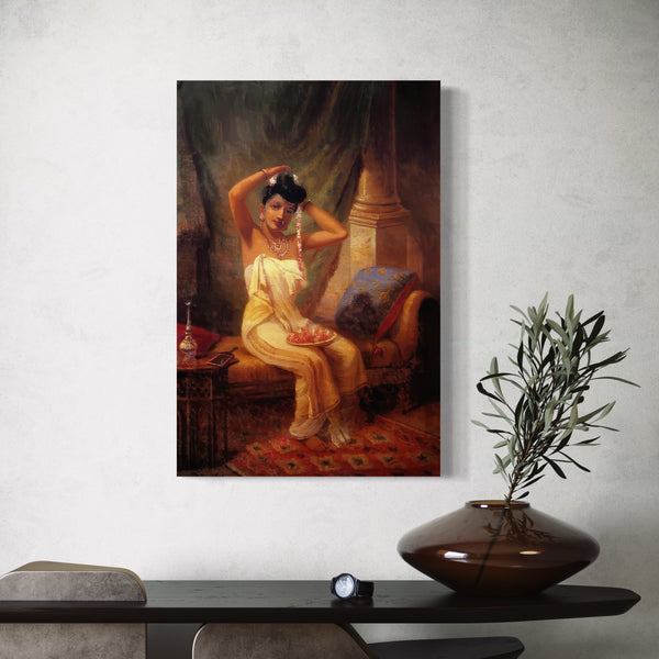 Nair Lady Adorning Her Hair by Raja Ravi Varma | Famous Canvas Painting