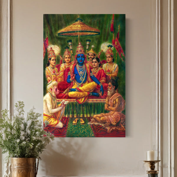 Rajyabhishiek (Coronation) of Lord Rama as the King of Ayodhya by Raja Ravi Varma | Famous Canvas Painting