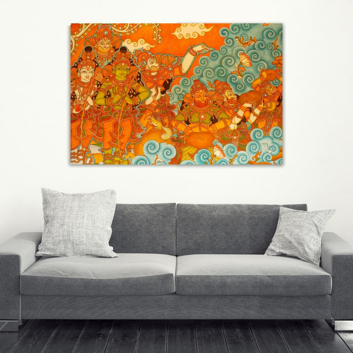 Large Size Kerala Mural Canvas Painting | High Quality Giclee Print Gallery Wrapped | Ready to hang.