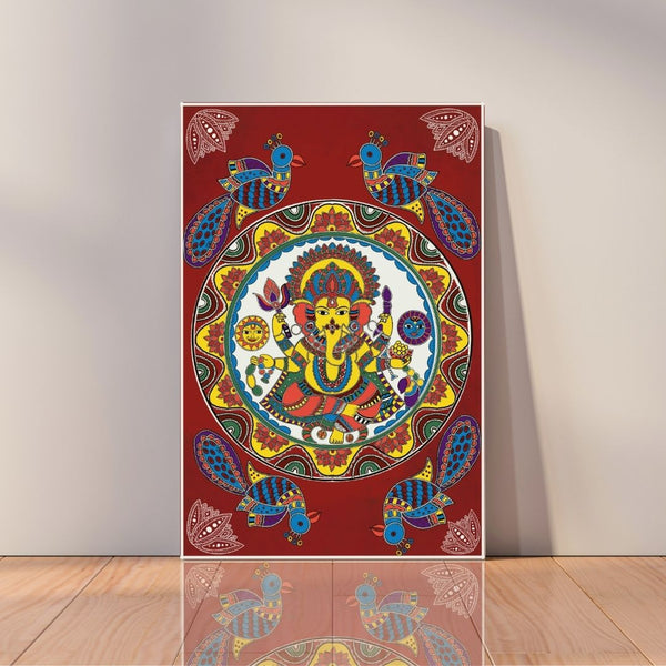 Lord Ganesha Madhubani Canvas Painting | High Quality Giclee Print Gallery Wrapped | Ready to hang