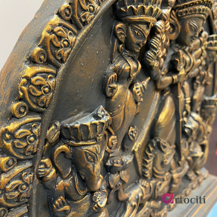 Maa Durga Relief Sculpture (Golden).