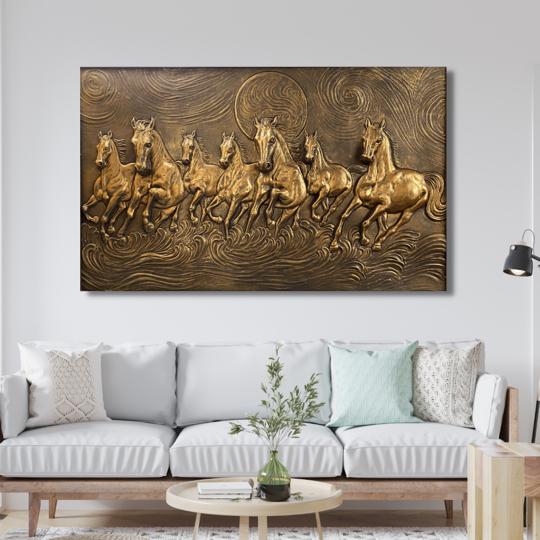 7 Horse 3D Relief Mural Wall Art | Ready to hang.