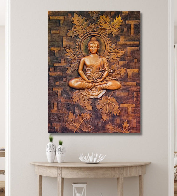 4x3 feet Meditating BUDDHA on lotus 3D Relief Mural Wall Art | Meditation Relief Wall Art | Ready to hang
