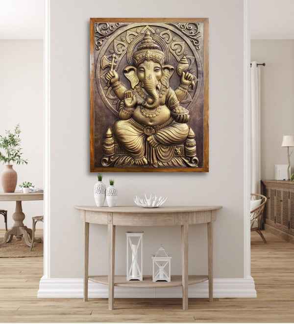 4X3 Feet Sitting Ganesha 3D Elevation Relief Mural Wall Art