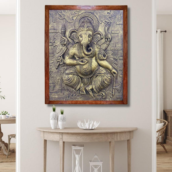 4x3 Feet Dancing Ganesha 3D Relief Mural Wall Art | Auspicious Wall Art | Ready to hang