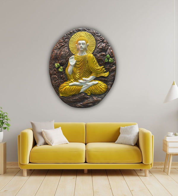 Meditating Buddha 3D Relief Mural in Multicolor in size 2X3 feet | Ready to hang