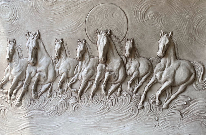 7 Horse 3D Relief Mural Wall Art | Ready to hang.